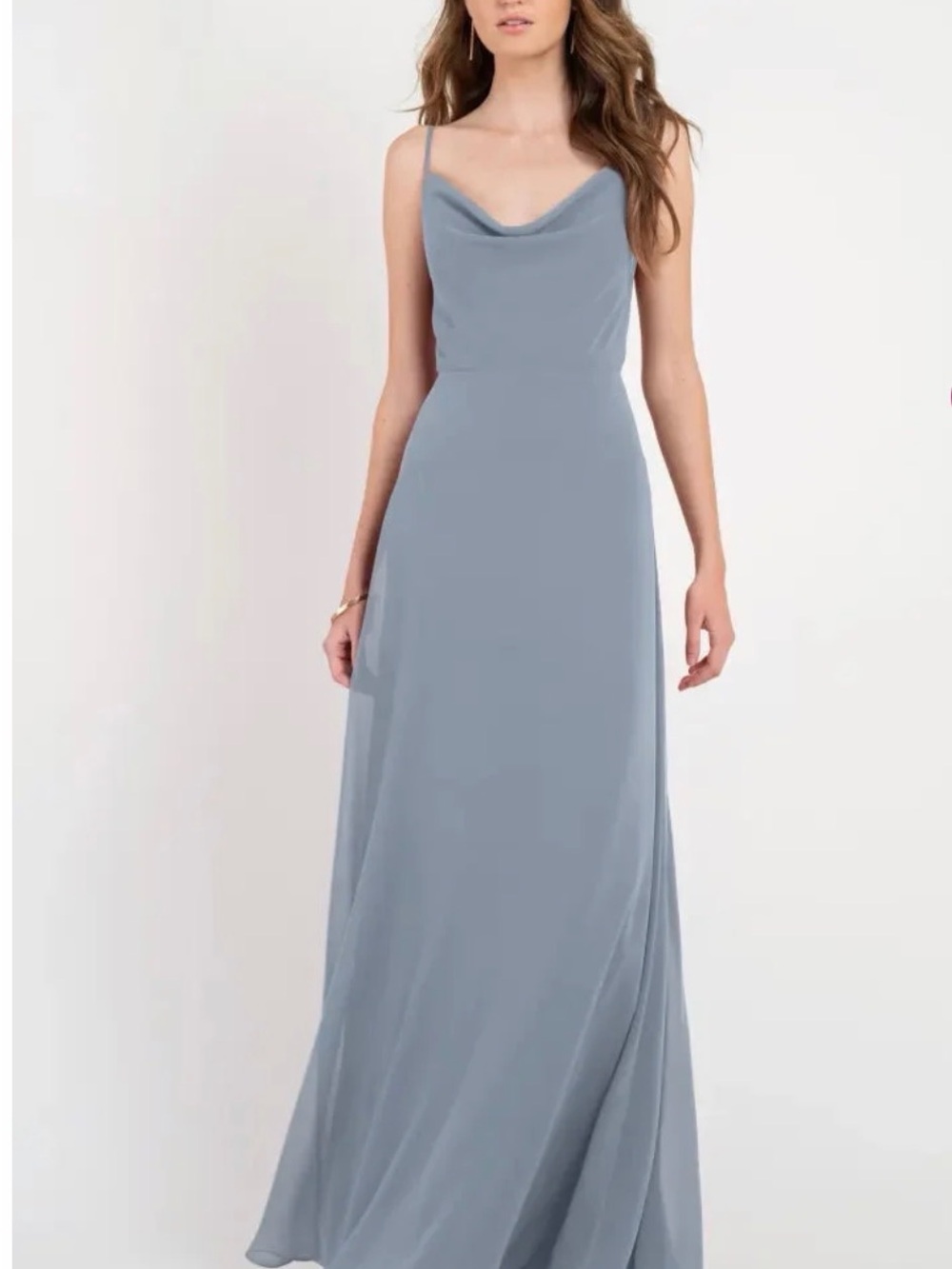 Jenny Yoo chambray Cowl Neck Spaghetti Strap Maxi Dress